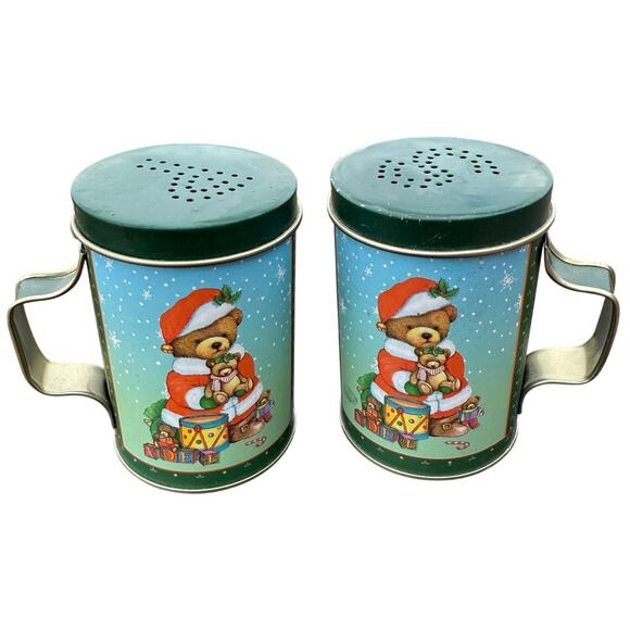 Unbranded Other - 🎄 Christmas Teddy Bear Tin Salt & Pepper Shakers Vintage Holiday Kitchen